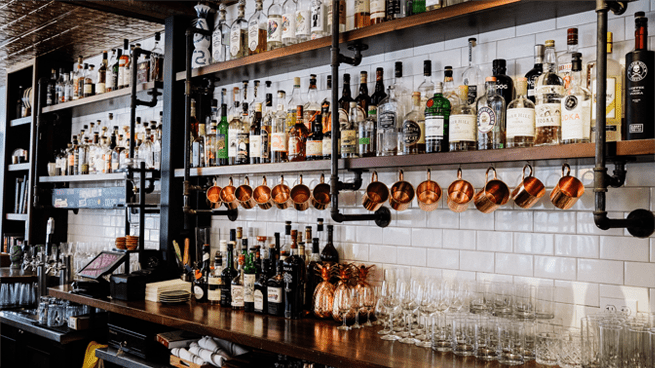 Drinks shelf at the bar